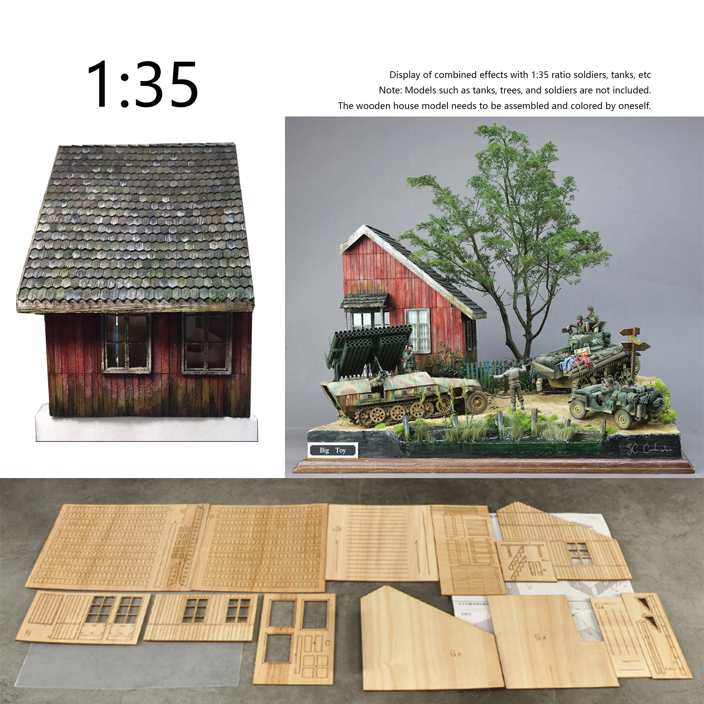 

1: 35 House Assembly Model Kit (Wooden European Cabin) Scene Sand Table Platform Accessories