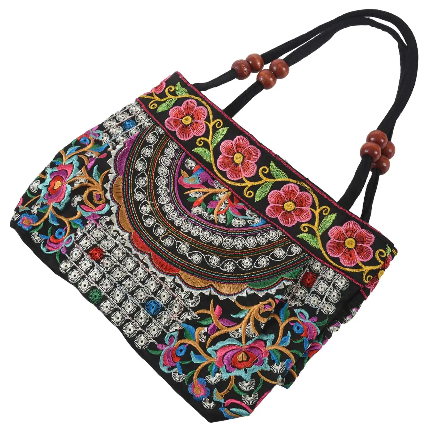 ABQR Style chinois femmes sac à main broderie ethnique été mode fleurs faites à la main dames fourre-tout sacs à bandoulière-corps (fleurs)