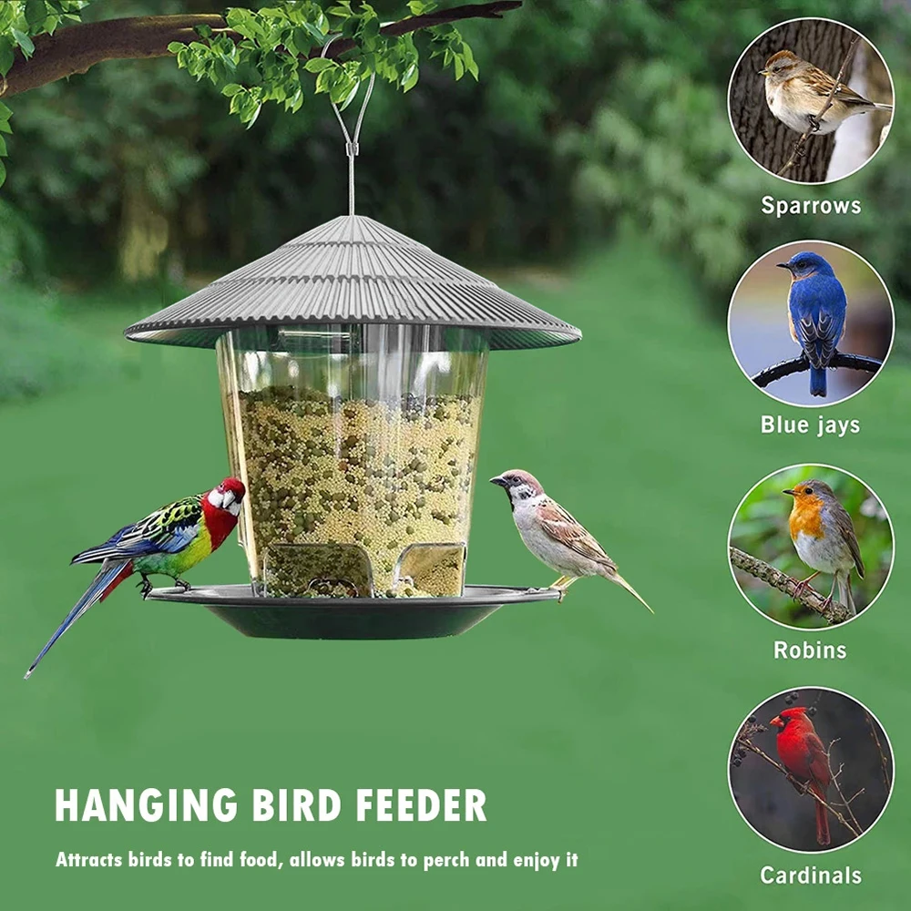 Bird Feeder Automatic Hanging Outdoor Garden Gazebo Wild Bird Feeding ...