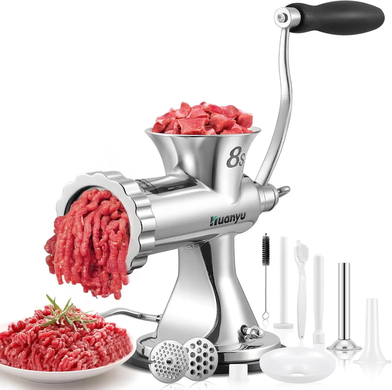 

Manual Meat Grinder - Heavy Duty Stainless Steel, Effortless Hand Crank for Fresh Ground Beef, Sausages & Pet Food - Compact,