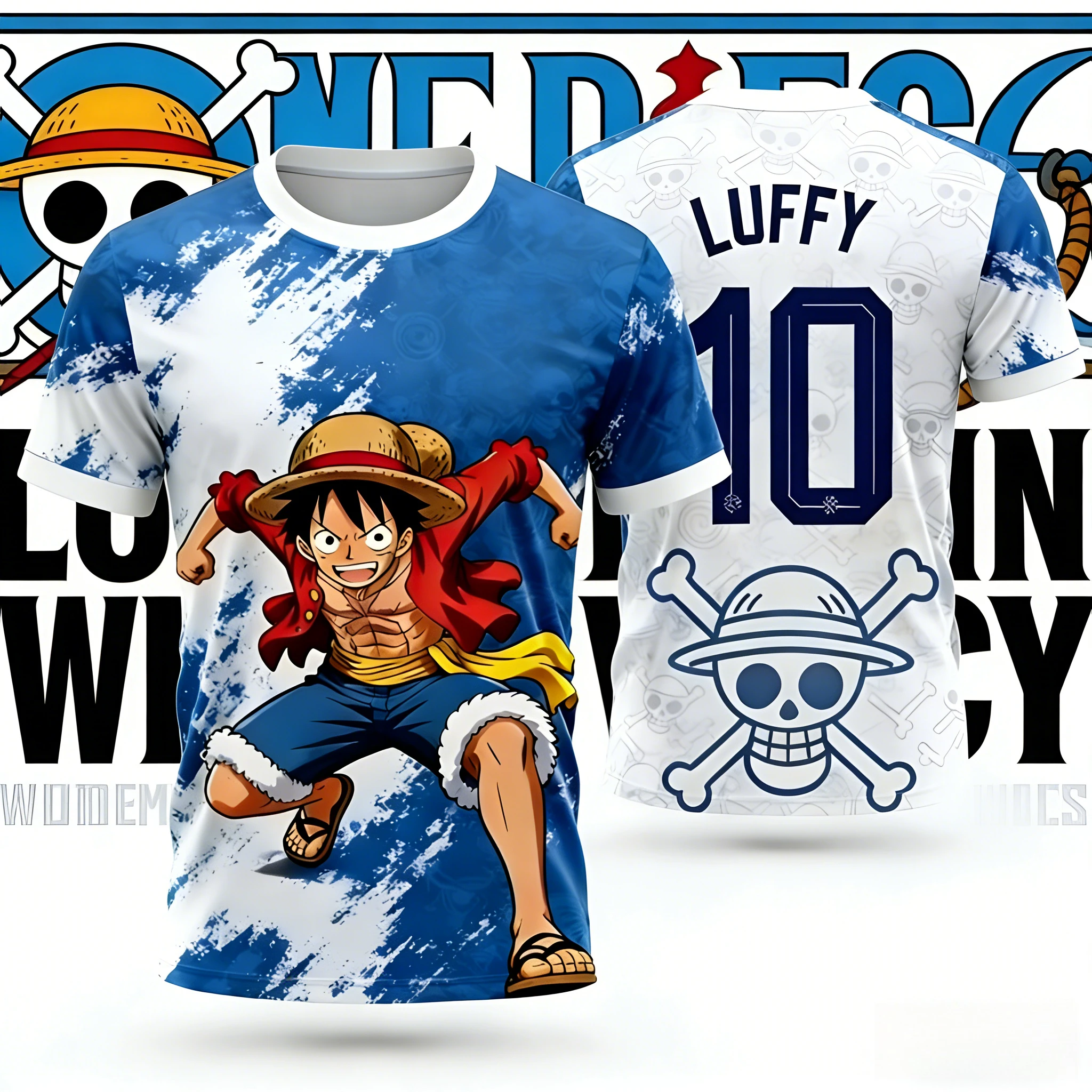 2026 Summer One Piece Luffy Brushstroke Graffiti 3D Print T-Shirt Streetwear for Anime Fans, Adult & Kids Sports Plus Size Top