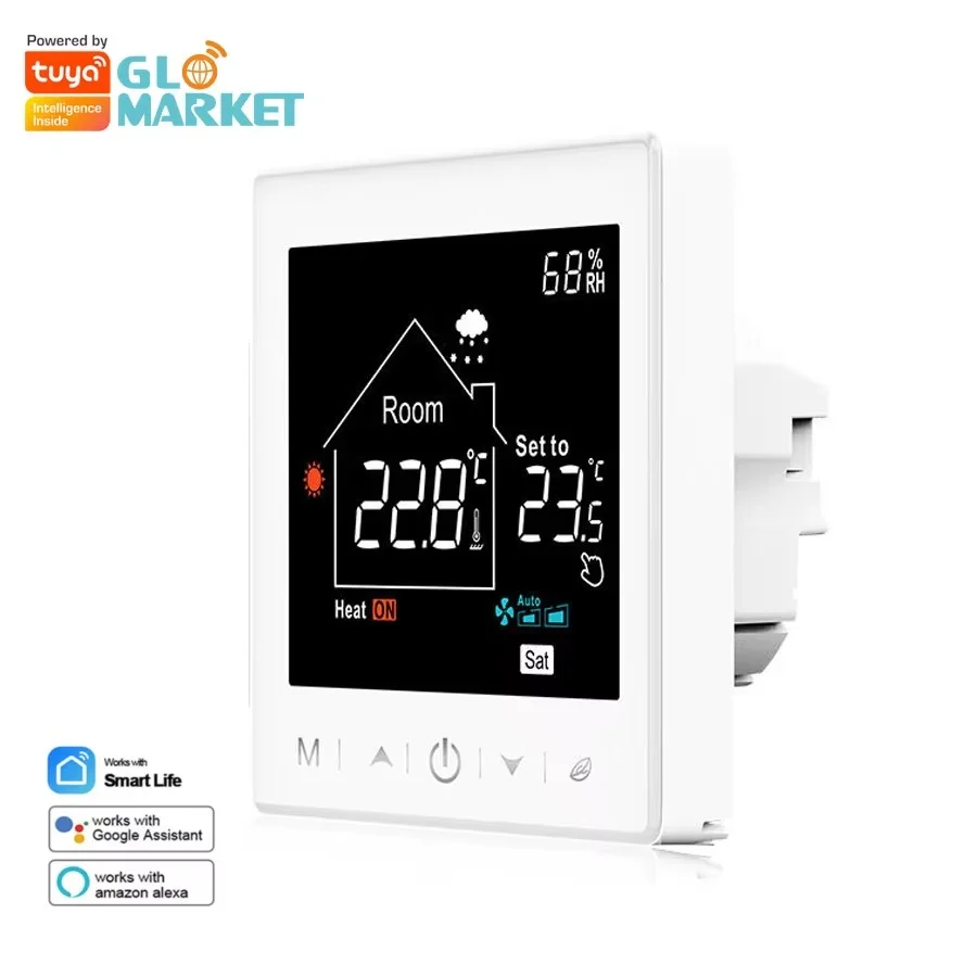 

Glomarket Tuya APP Wifi Voice Control Lcd Screen Weekly Programming Smart Wifi Fan Coil Thermostat &floor Heating Thermostat