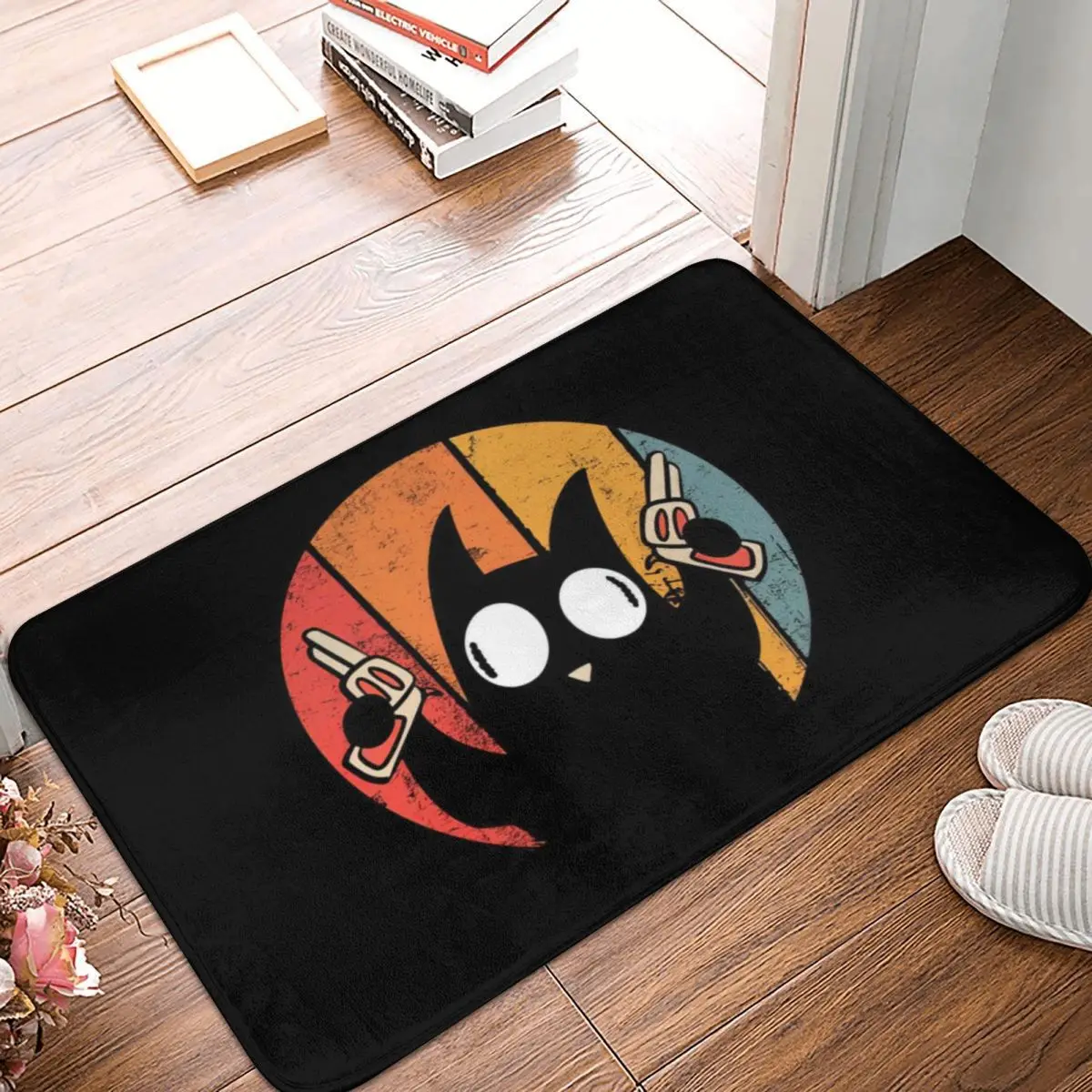 Cat Looks Freaky With Guns Doormat Rug Carpet Mat Footpad Bath Mat Non-Slip Toilet Balcony Parlor Durable Washable