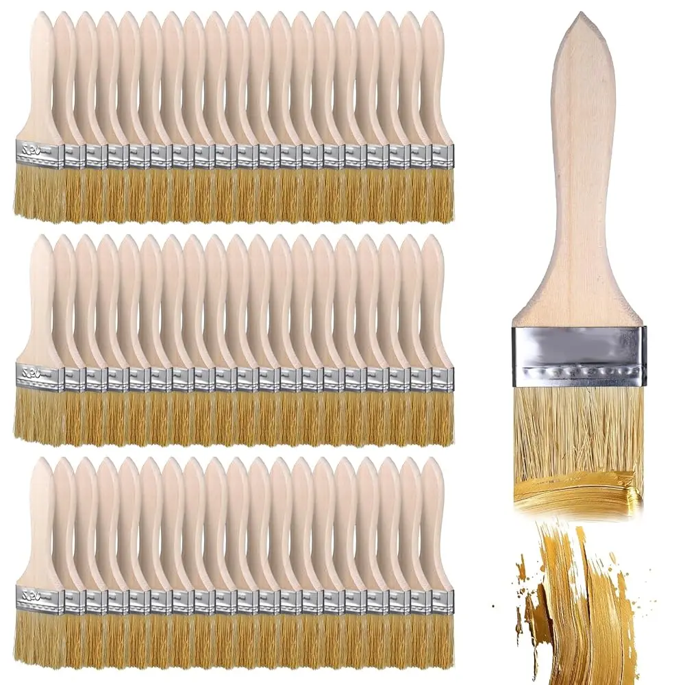 

Free Shipping-100Pcs Chip Brushes,2 Inch Natural Bristle Paint Brushes Wooden Handle for Stains Varnishes Acrylic Wood Crafts Ho