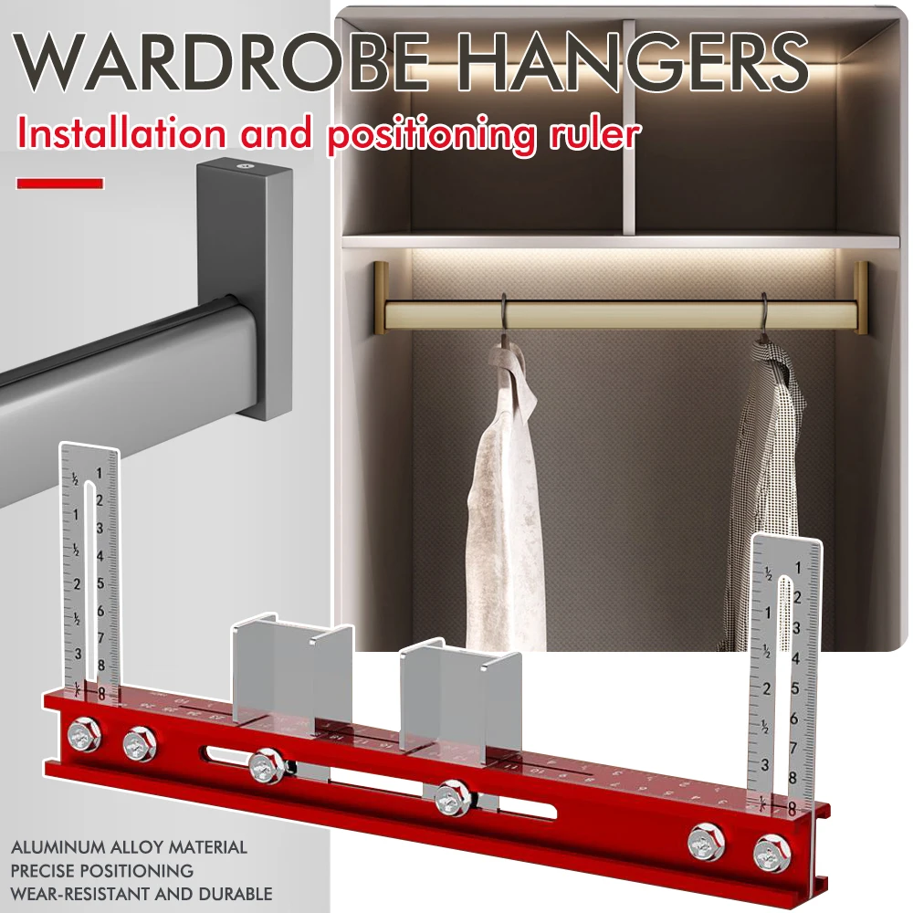 Aluminium Alloy Punching Positioning Ruler for Wardrobe Boom Installation Carpentry Drilling Locator Suspension Rod Install Tool