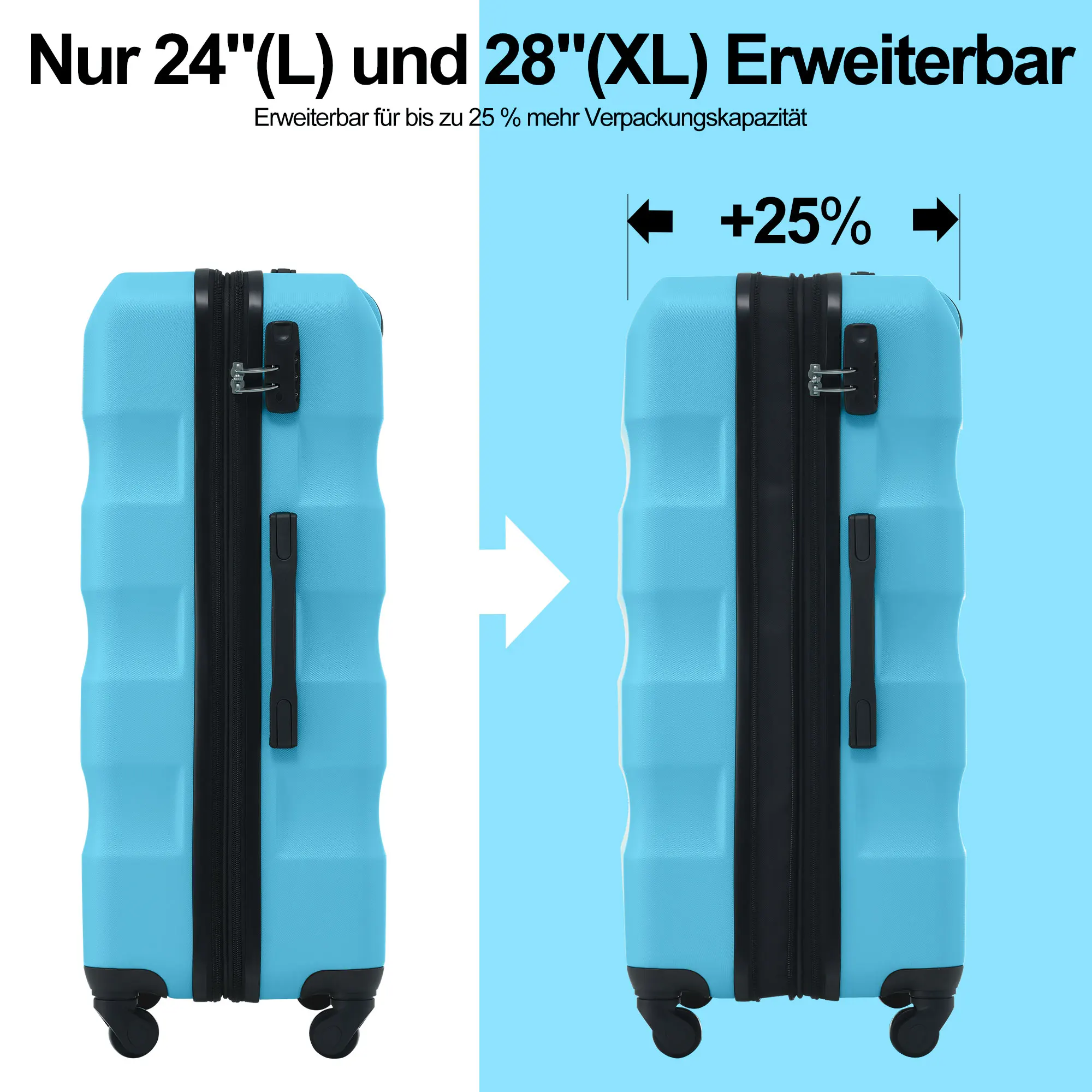 TSA custom lock 79*50*30.5 azure blue hard shell case suitcase hand luggage 4 rolls ABS material