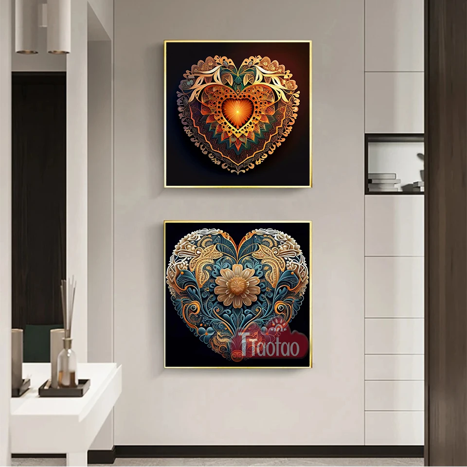 5D Diy Diamond Painting Heart Mandala Abstract Art Cross Stitch Full Square Round Mosaic Handmade Hobby Home Decor Embroidery