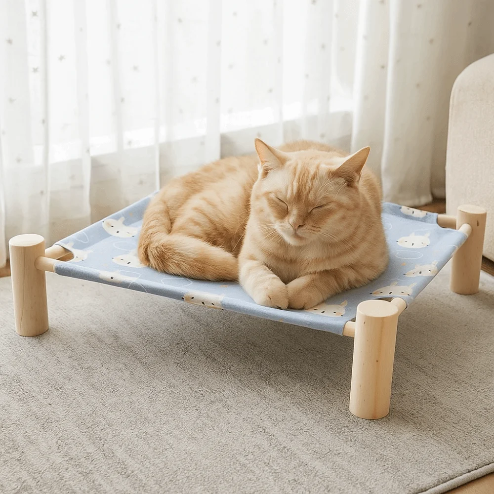 

Cushion Detachable Swing Bed Wooden Frame Comfortable Camp Bed Replacement Portable Cooling Bed Indoor Use