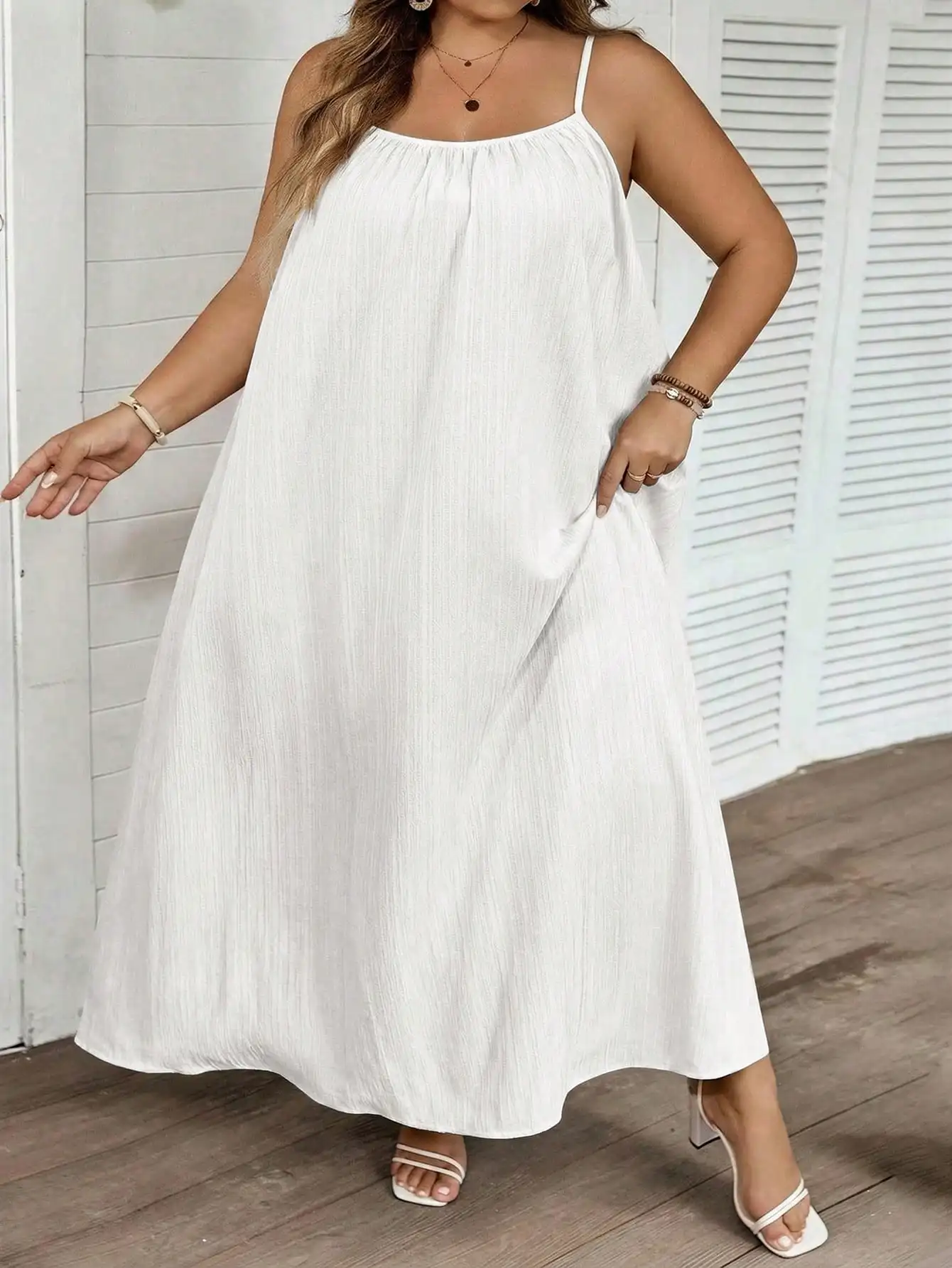 

Plus Size A-Line Solid Spaghetti Strap Maxi Dress For Women Casual Summer Vacation