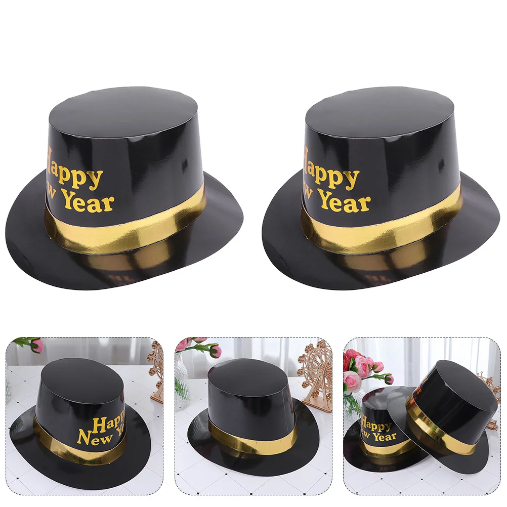 

4Pcs Black Gold Tops Hat Exquisite Compact New Year Party Supply Reusable Comfortable Not Easy to Deform