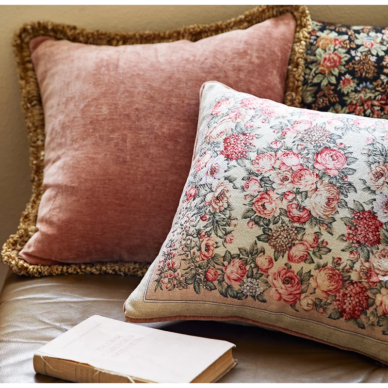 DAVINRICH Spring Garden Flowers Decorative Pillow Covers Retro Farmhouse Decor Square Cushion Case For Deep Seat Bed Couch Sofa