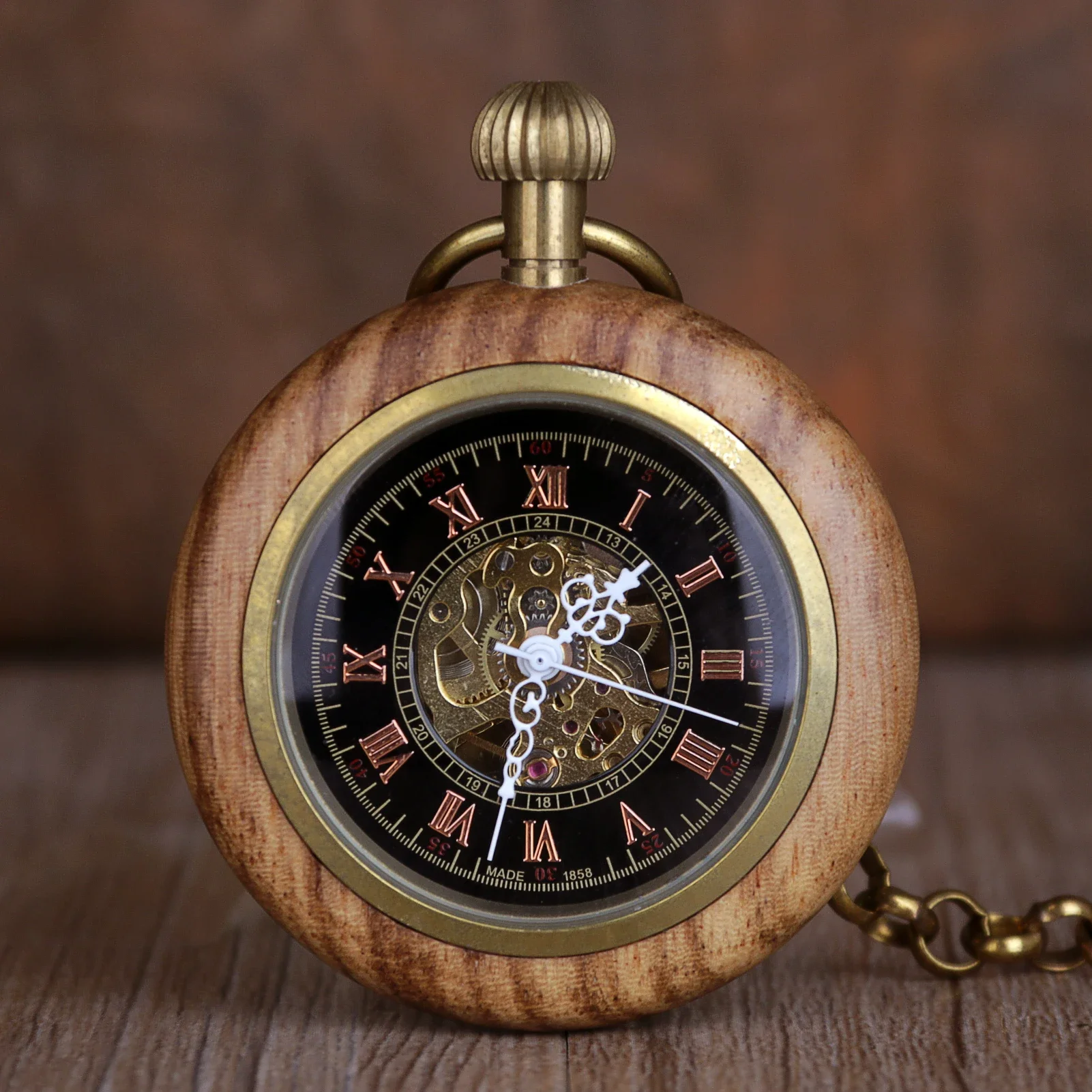 Personality Fashion Retro Wood Mechanical Pocket Watch For Men Women Hand Wind Casual Pocket&Fob Chain Watches relógio de bolso