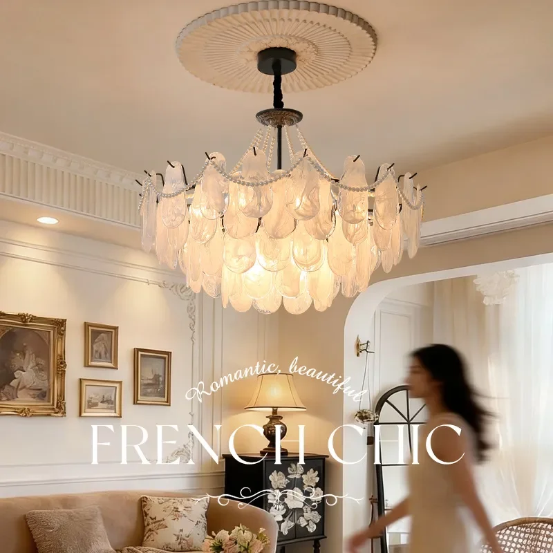 for French Cream Style Living Room Bedroom Chandelier Luxury Glass Pendant Light for Home Master Bedroom Banquet Restaurant