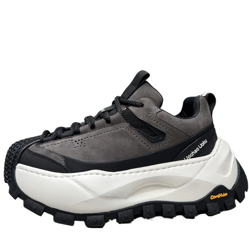 Original American Retro Thick Sole Height Increasing Shoes for Men's Outdoor Casual Shoe Genuine Leather Lightweight Daddy Shoes