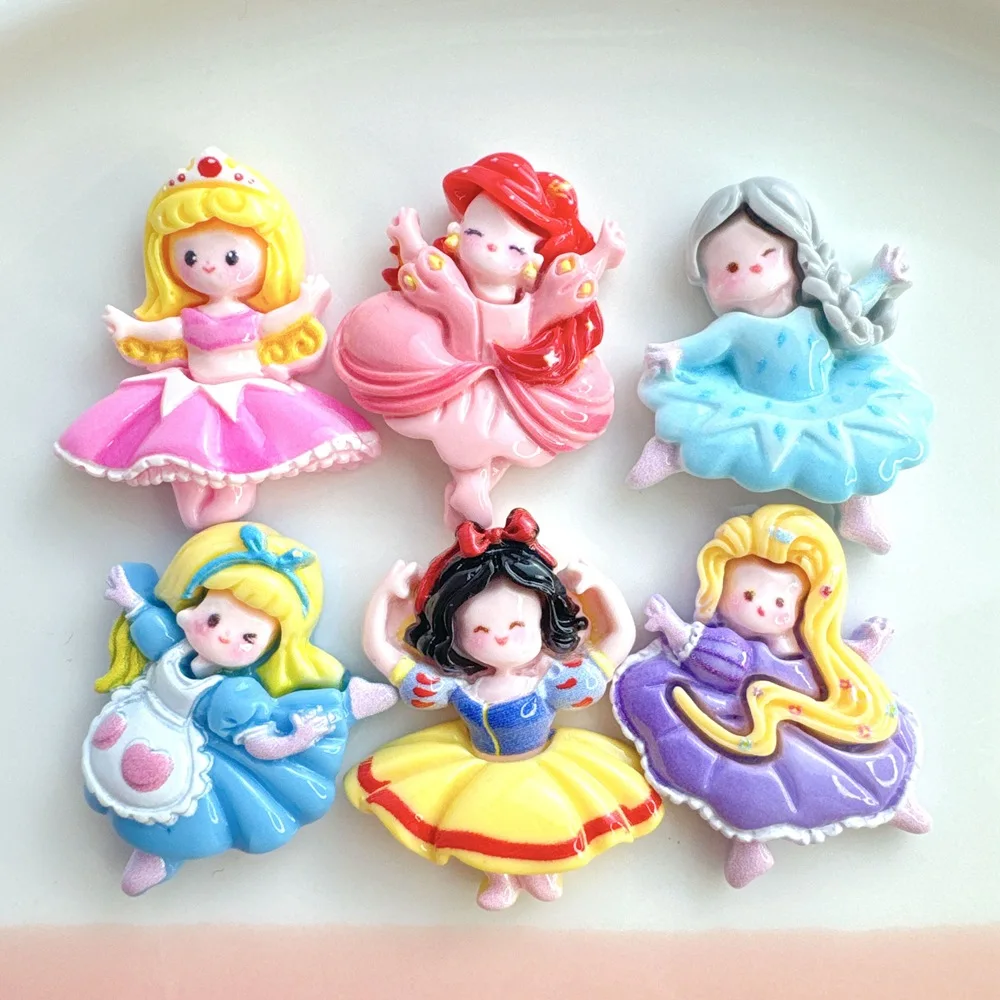 5pcs Glossy Fairy Tale Dancing Princess cartoon resin flatback cabochon diy crafts materials kid handmade jewelry charms