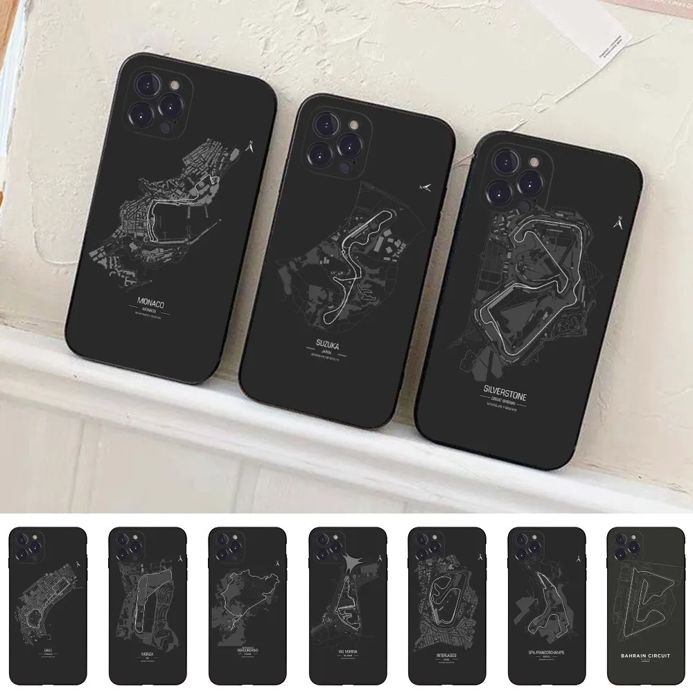 F1 Race Track Prints Phone Case Silicone Soft for iphone 15 14 13 12 11 Pro Mini XS MAX 8 7 6 Plus X XS XR Cover