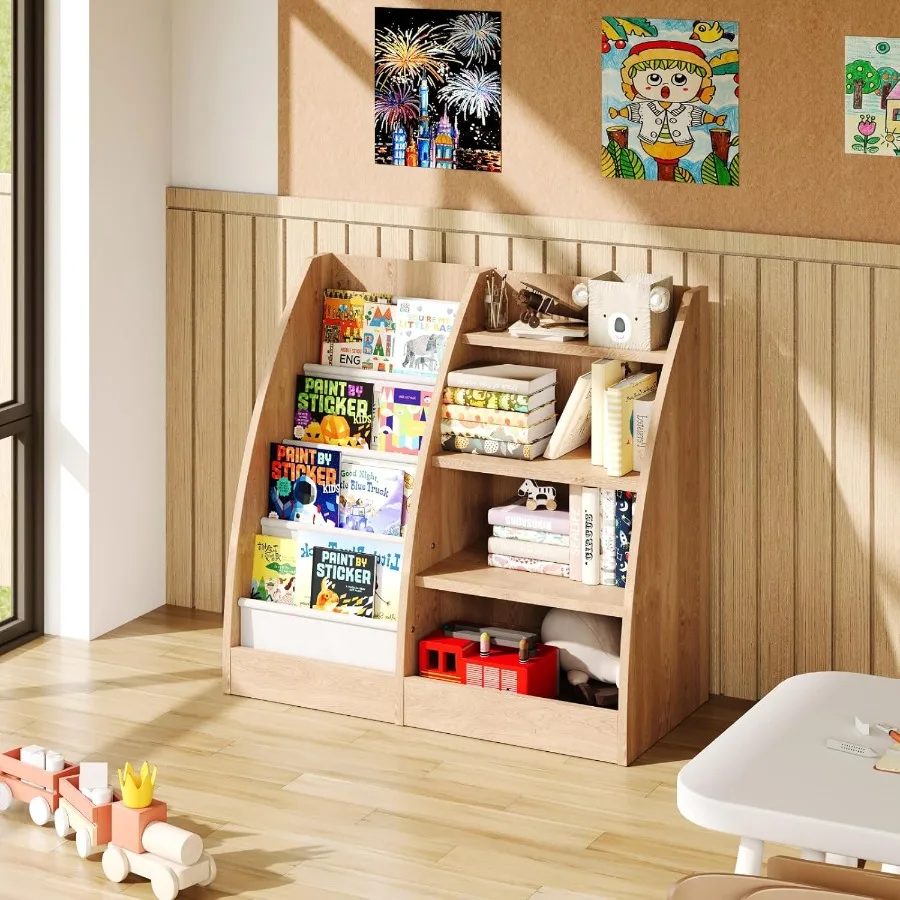 4 Tier Bookshelf with 4 Layer Design for 's Rooms Wooden 's Bookcase for Baby Storage and Toy Organization Toddler Bookshelf as