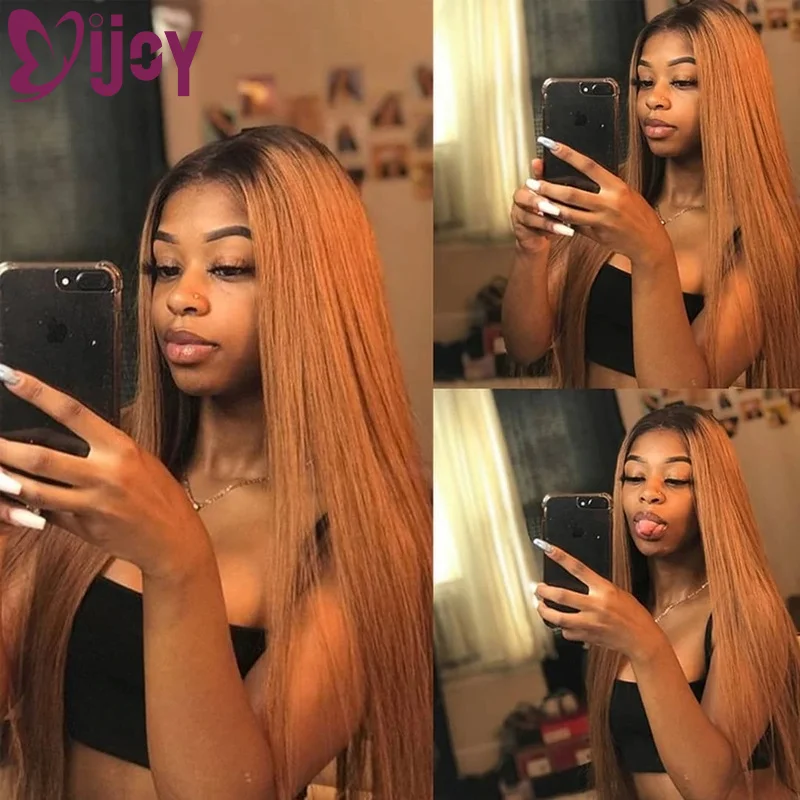 IJOY Brazilian Straight Hair Weave 3/4 Bundles With Closure Ombre Brown 1B/30 Remy Human Hair Bundles With Lace Closure