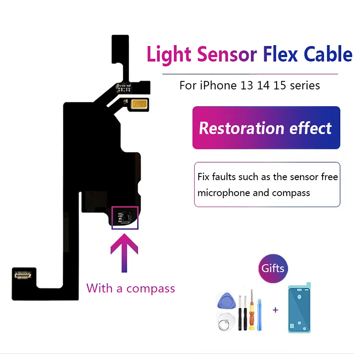 Proximity Light Sensor Flex Cable For iPhone 13 14 15 Pro Max Plus Mini Tested Disassembly Compass Microphone Flex Cable