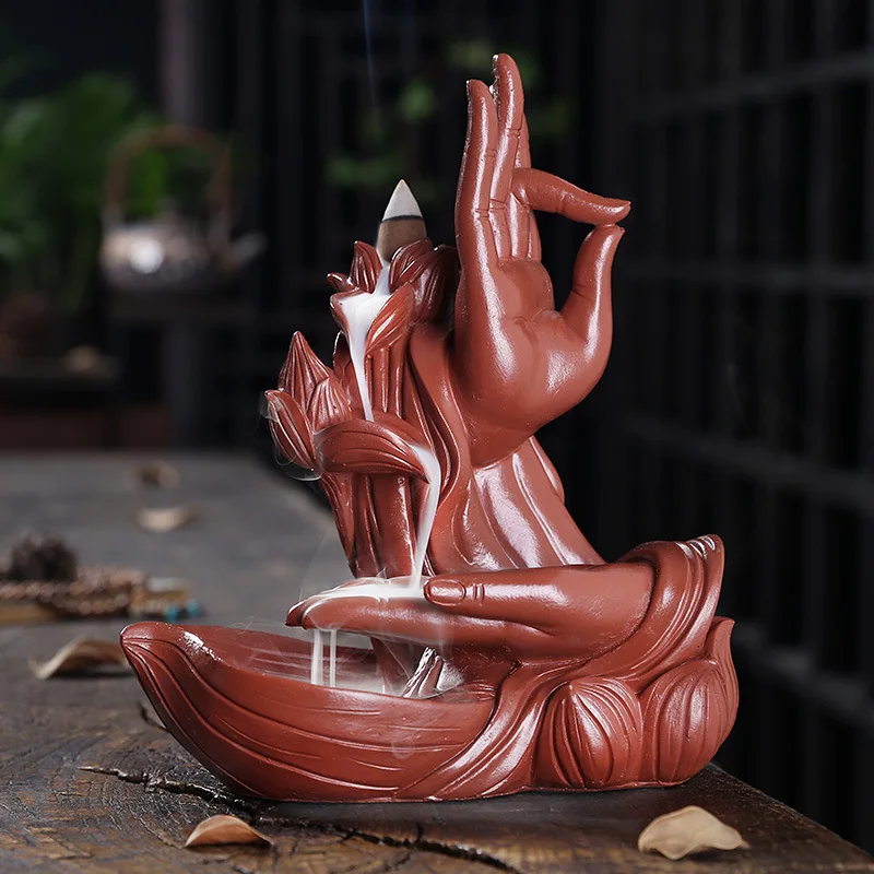 Zen Buddha Hand Resin Backflow Incense Bergamot Home Ornaments Censer Desktop Decor