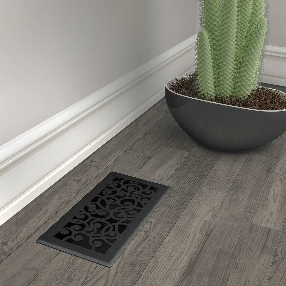 Couvercle de ventilation de sol en fer noir, 4 pouces x 10 pouces, débit d'air réglable, plaque frontale en acier Durable, facile à nettoyer, polystyrène à fort Impact