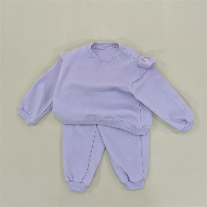 2025 novas meninas cor sólida conjunto com capuz outono em torno do pescoço manga longa pulôver & calças roupa de duas peças idades 2-6