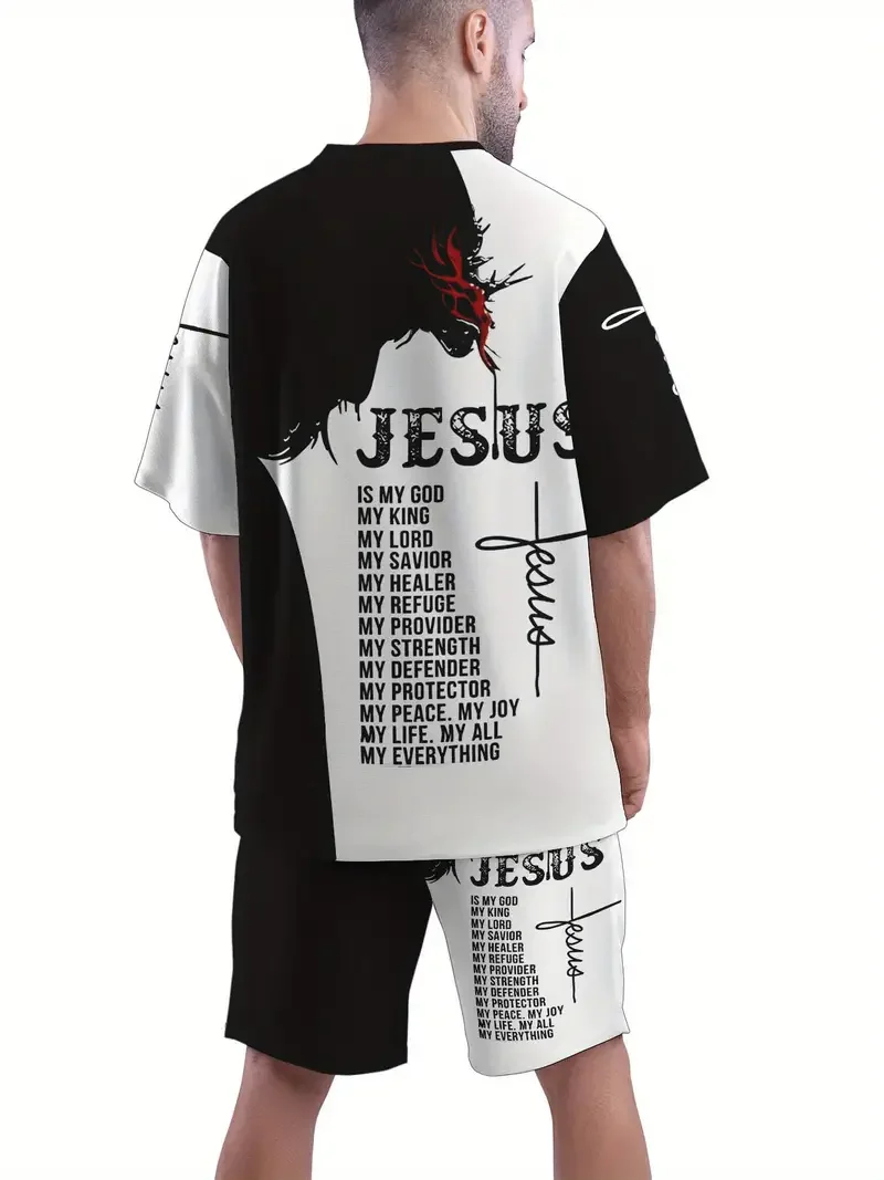 Men's Fashionable Casual Short Sleeved Shorts 3D Set