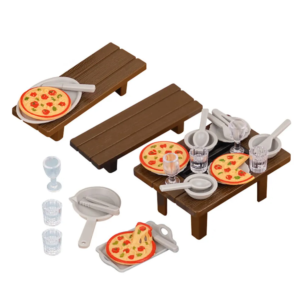

Набор детских миниатюрных кухонных принадлежностей для кукольного домика: стол для пиццы и стулья для барбекю, аксессуары для ролевых игр, пикник