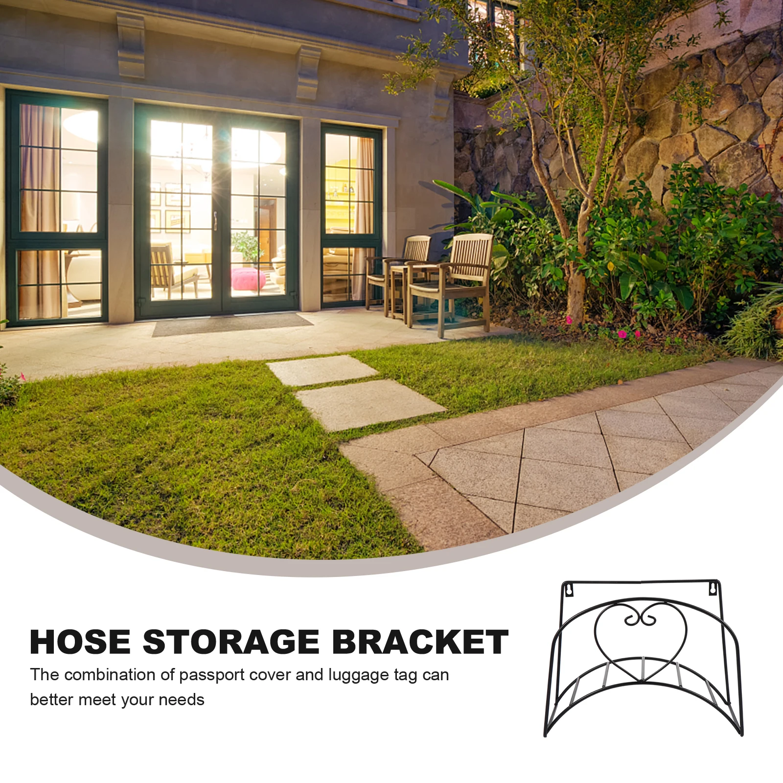 

Lawn Hose Wrought Iron Frame Heavy Duty Hooks Wall Mounted Storage Rack for Pipes Decorative Garden Holder Shelf