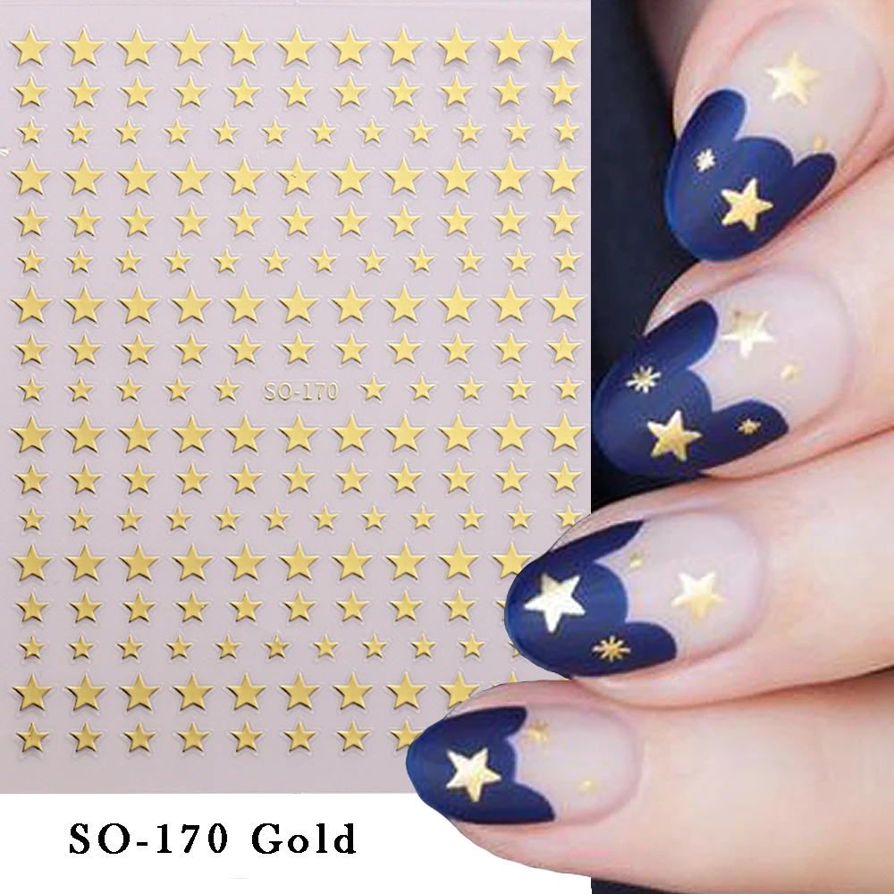 3D Star Nail Stickers Holographic Silver Chrome Star Nail Decals Shiny Bronzing Sliders Japanese Style Y2K Manicure LEBSO-170