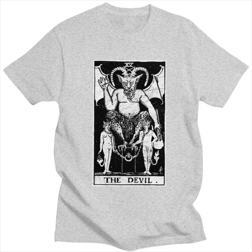 Men Short Sleeve Cotton Major Arcana Fortune Telling Occult T-shirt Summer Tee Top Novelty The Baphomet Devil Tarot Card  Shirt