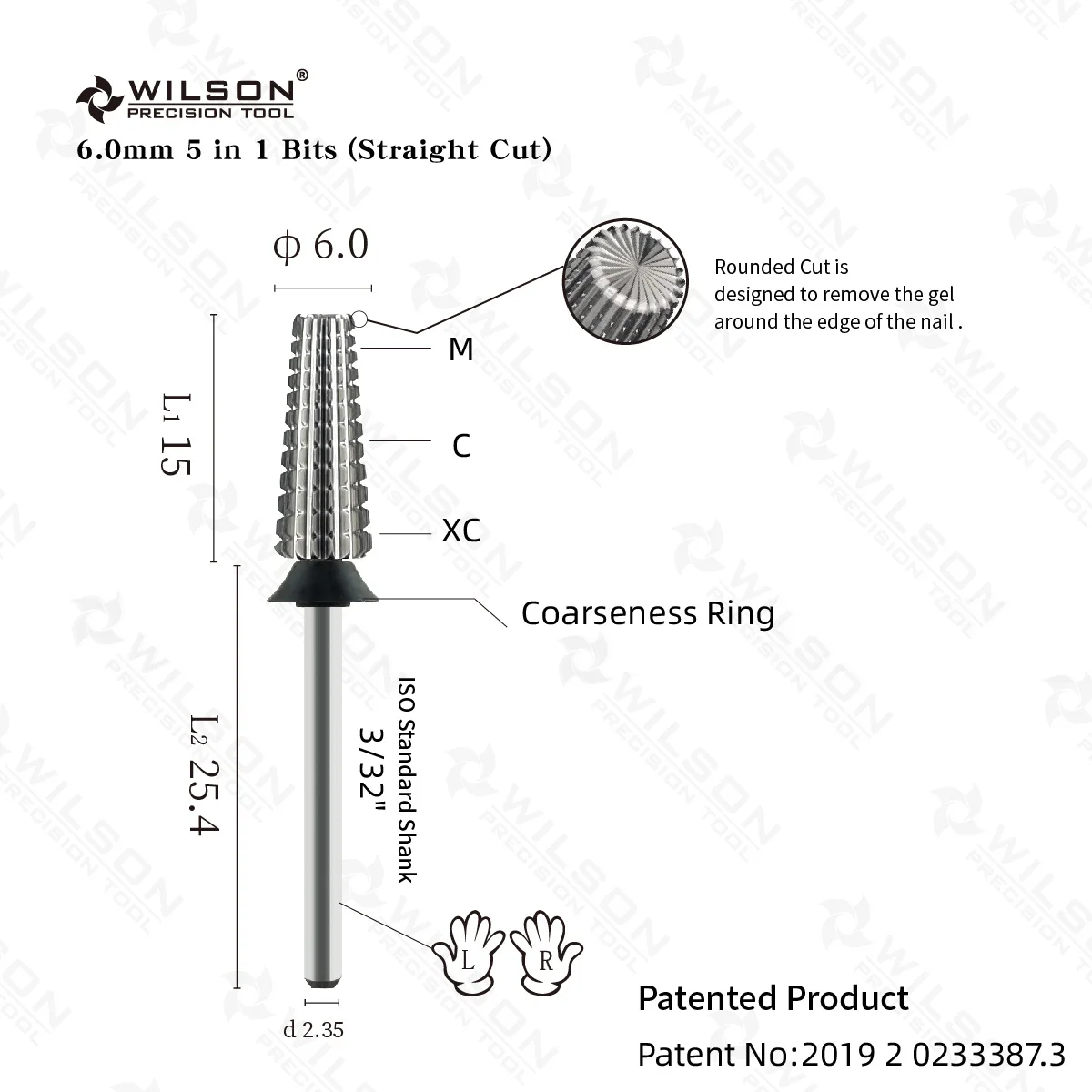 WILSON 5 in 1 Bits Straight Cut 2 Way Uncoated Quick Release 5 in 1 Time-saving nail drill bit set No Scalding carbide nail dril