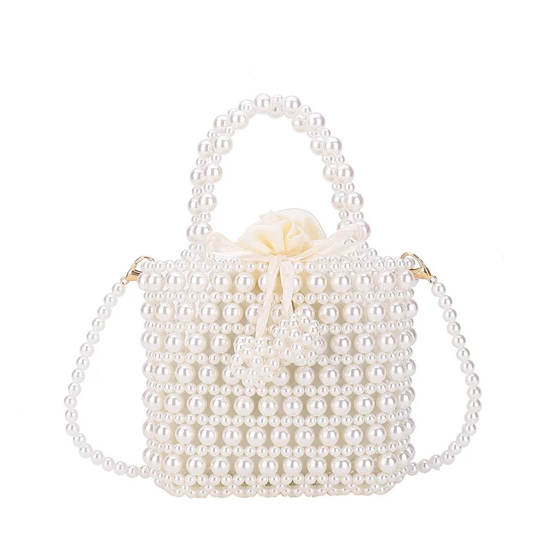 Women Pearl Crossbody Bag Handmade Sweet Pouch Fashion Drawstring Handbag Evening Totes Clutch Ladies Wedding Party Purse