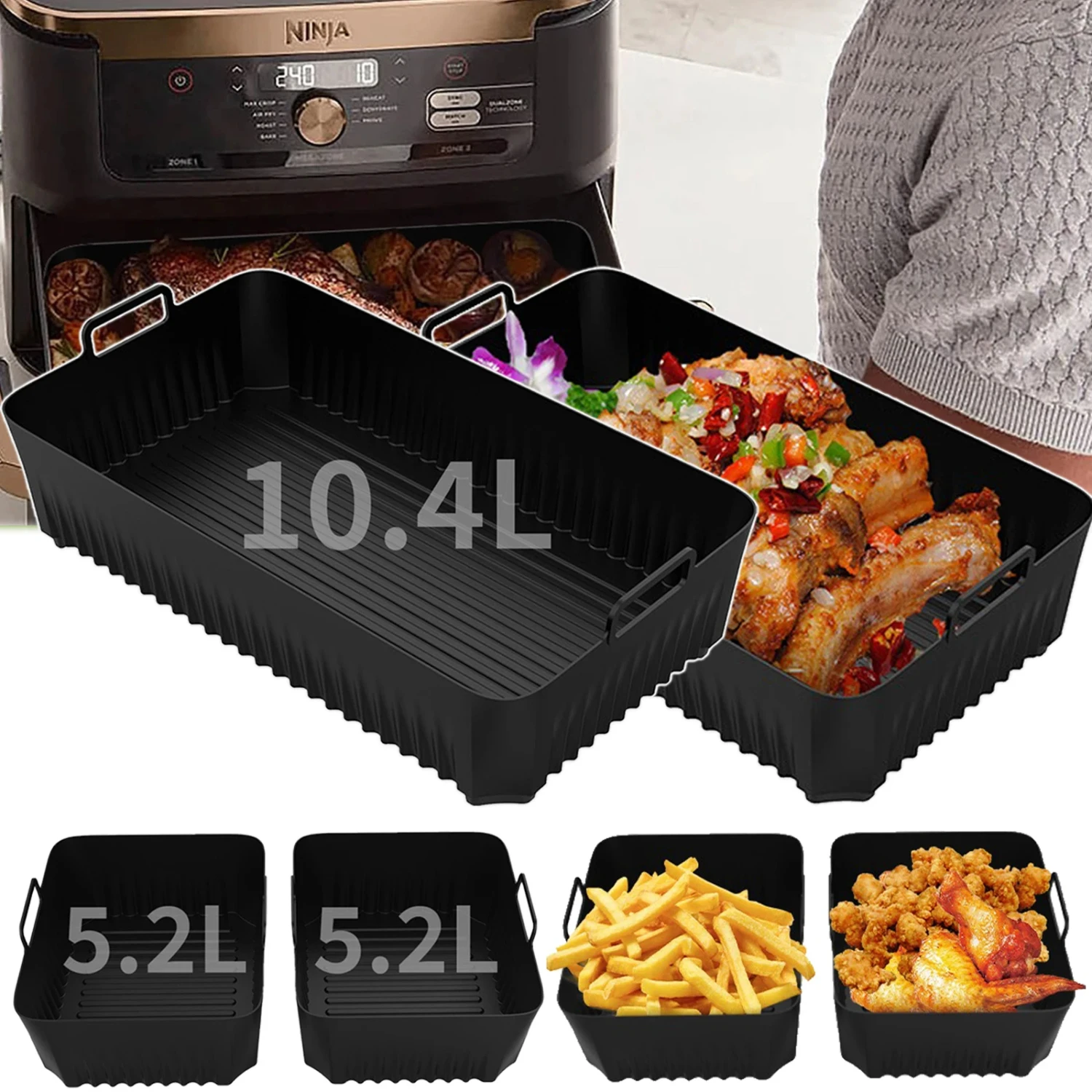 Air Fryer Tray Silicone Mold   Af500 Air Fryer Liner Basket Reusable Oven Baking Tray Non-Stick Pizza Grill Pan