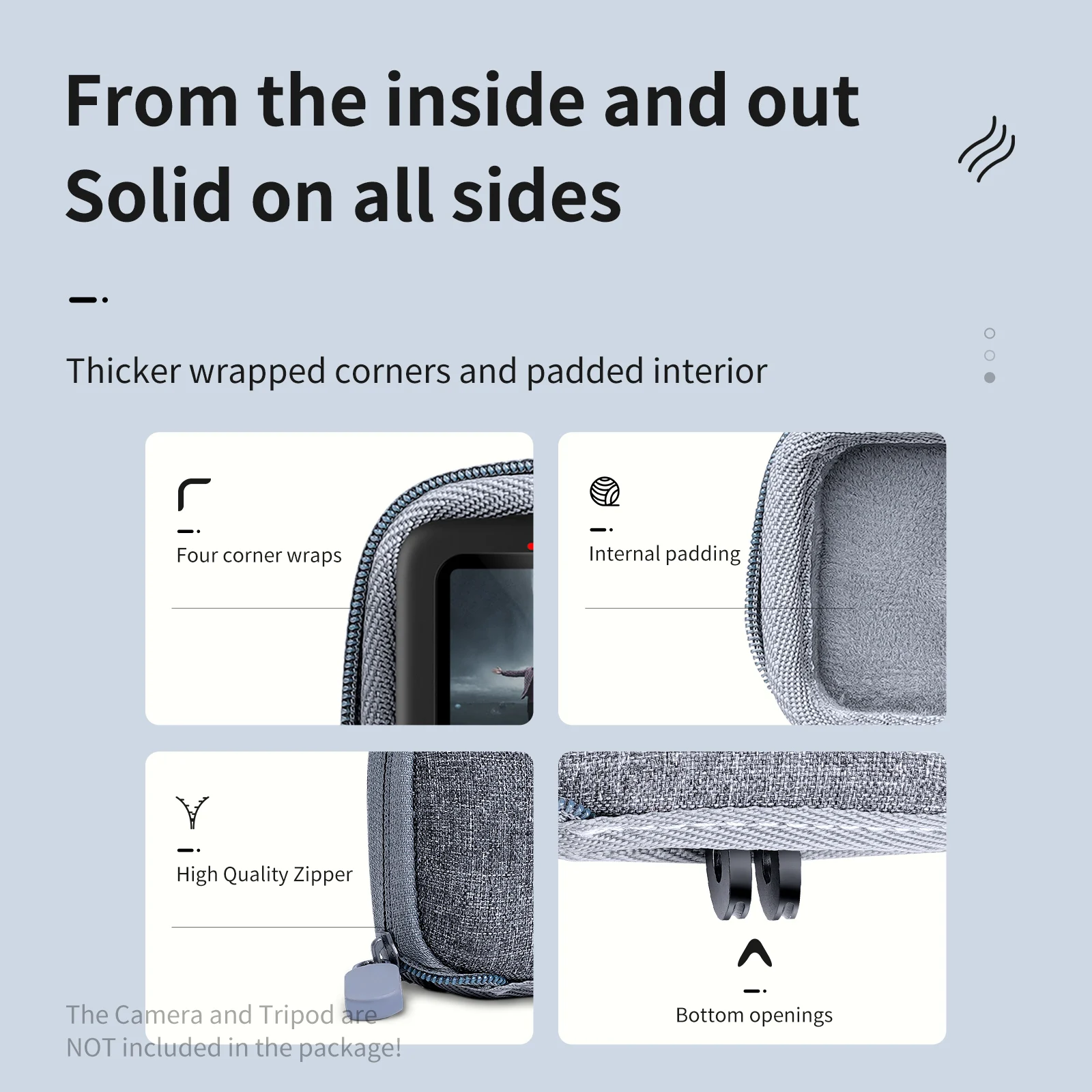 กระเป๋าเก็บของขนาดเล็กลายขนแปรงแบบเปิดครึ่งเคสพกพาสำหรับ GoPro 12 HERO 11 GoPro 10 HERO 10 9สีดำ