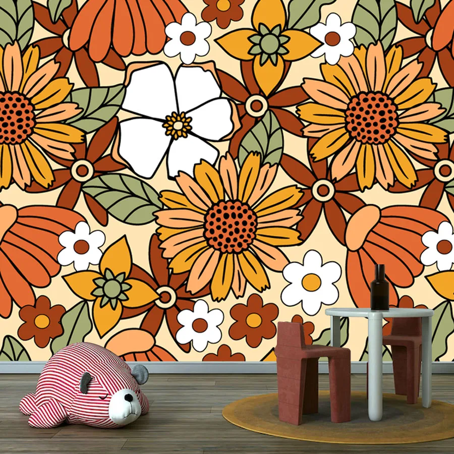 16+ Custom Wall Art Papers Home Decor Peel n Stick Wallpaper for Living Room Decoration Botanical Nature Sun Flowers Mural