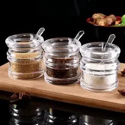 Multifunctional Transparent Acrylic Seasoning Jar Dustproof with Spoon Bowl Sugar Anti-slip Spice Box Home