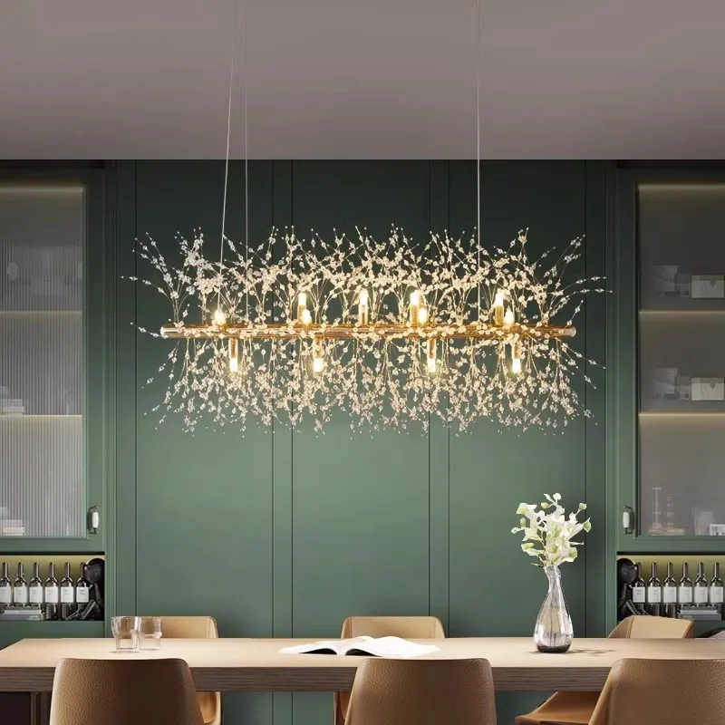 Candelabro de cristal de lujo para restaurante, lámpara moderna para sala de estar, mesa de cocina, candelabro LED de cristal creativo