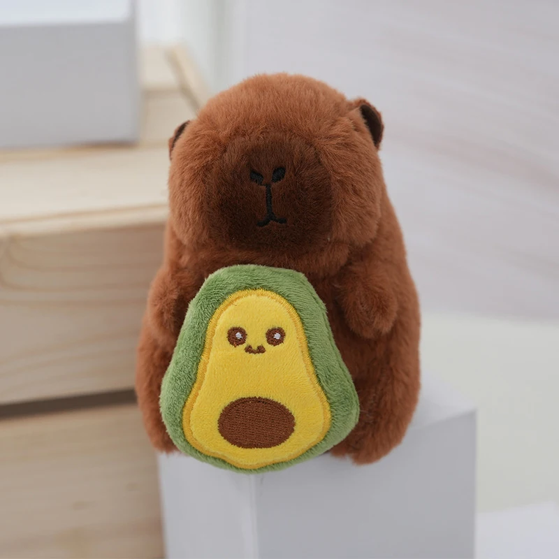 1Pcs Nette Capybara Halten Früchte Schlüsselbund Plüsch Spielzeug Puppe Auto Tasche Hängen Anhänger Cartoon Kapila Schlüsselbund Puppe Desktop Ornamente