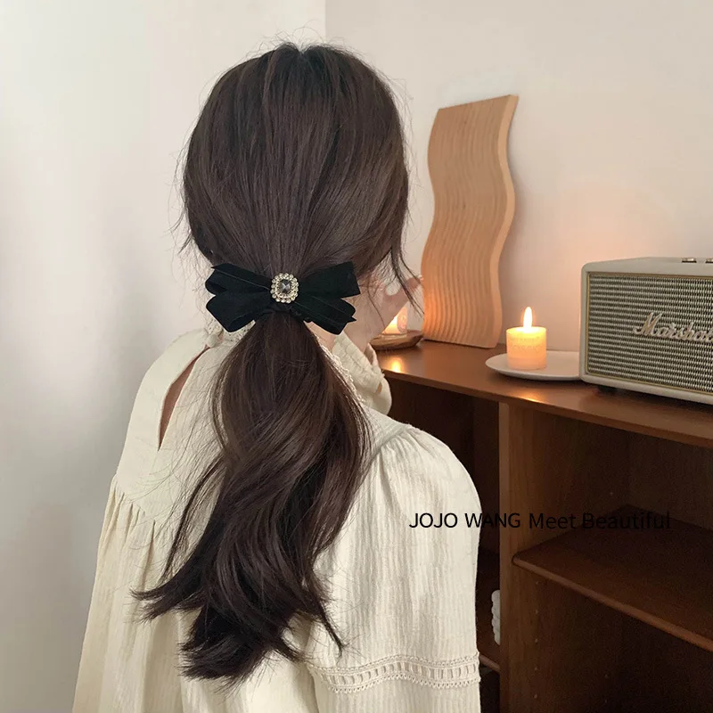 high - class bow French scrunchie for women Korean small fragrance hair tie hair rope headpiece leather band hair accessories