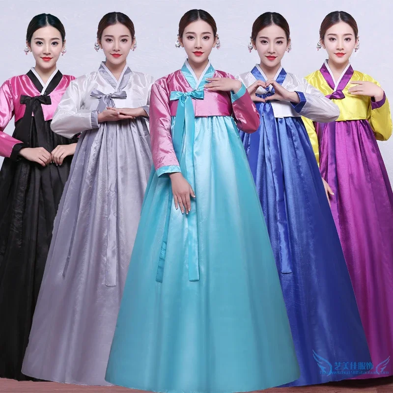 Hanbok Korean Multicolor Traditional Korean Hanbok Dress Female Korean Folk Stage Dance Costume Korea Traditional Costume 한복