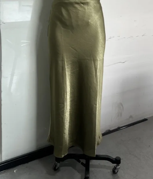 グリーンフィッシュボーンベストロングサテン スカートスーツ レディース レース ノースリーブ スリング コルセット マーメイドスカート 2025 夏 レディース パーティー クラブウェア