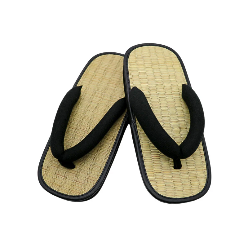 Summer Male Straw Woven Y Shape Slippers Open Toe Japanese Thick Sole Sandals Indoor House Flip Flops Beach Casual Shoes