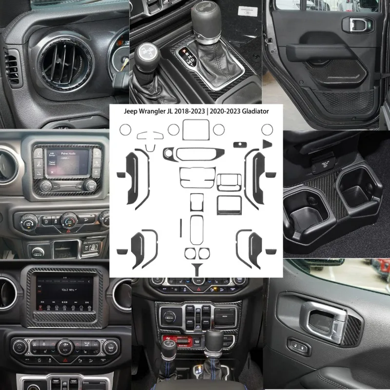 

For Jeep Wrangler JL 2018-2023 For Jeep Gladiator 2020-2023 Accessories Car Interior Decoration Carbon Fiber Sticker Black