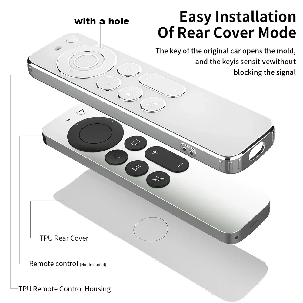 TPU Soft Case For Apple TV 4k 2021 Remote Prevent Scratches with Drop Protection Transparent with Silver Edge