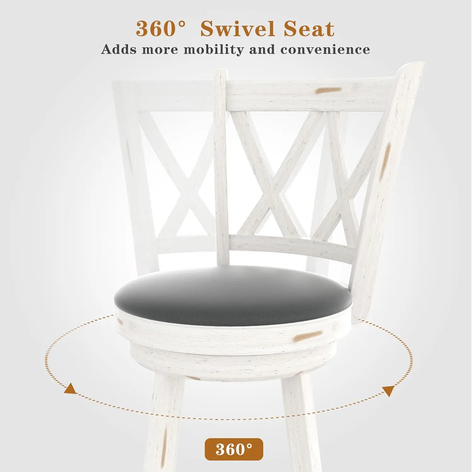 Height Swivel Bar Stools - High Back Swivel Counter Stools with Upholstered Seat & Solid Wood Footrest, Counter Bar Chairs for K