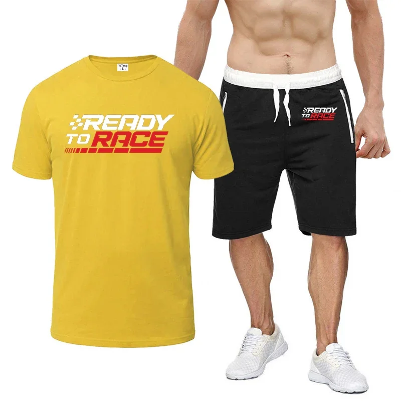 Ready To Race Enduro Cross Motocross Bitumen Bike Life Men Summer Printing T-shirt + Shorts New Eight-Color Short-Sleeved Sets