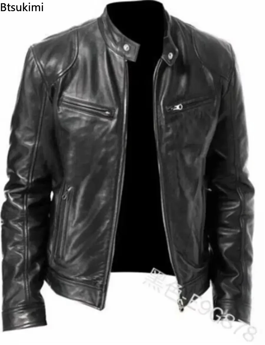 2026 Handsome Motorcycle Jackets for Men Fashion Stand Collar Zip Cardigan Leather Jackets Men Casual Windproof PU Outerwear 9XL