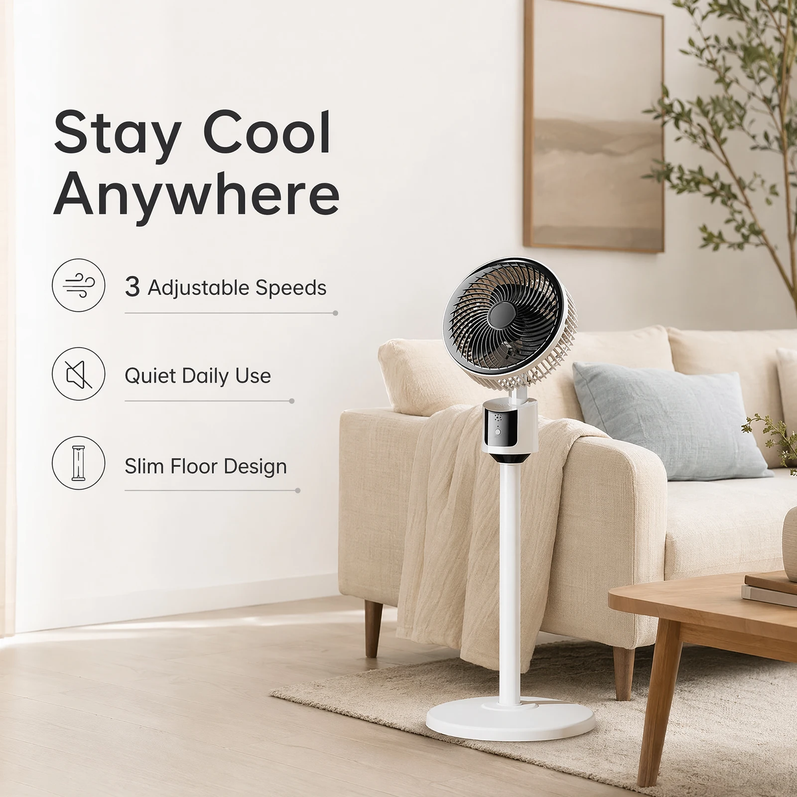 Quiet Standing Fan Multi-Purpose USB Home Air Circulation Fan Household Electric Cooling Fans for Bedroom Office Dorm Room