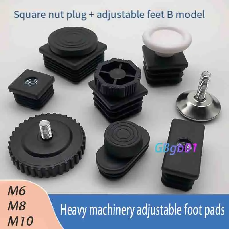 

Adjustable Foot Pad for Heavy Machinery - Model A B C Square Nut Plug Durable Anti-Slip Square Tube Riser End Cap